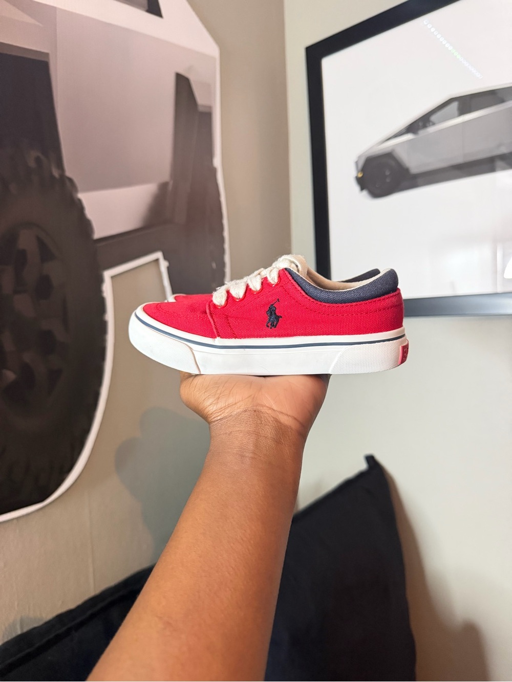 Ralph Lauren Red Canvas Low-Top Sneaker with Navy Trim